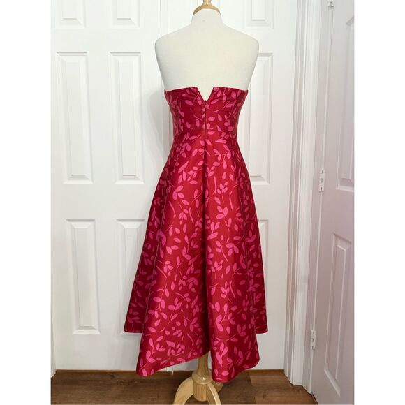 Sachin & Babi Bisate Midi Dress Red Pink Floral Print Strapless Size 6 - Picture 3 of 8